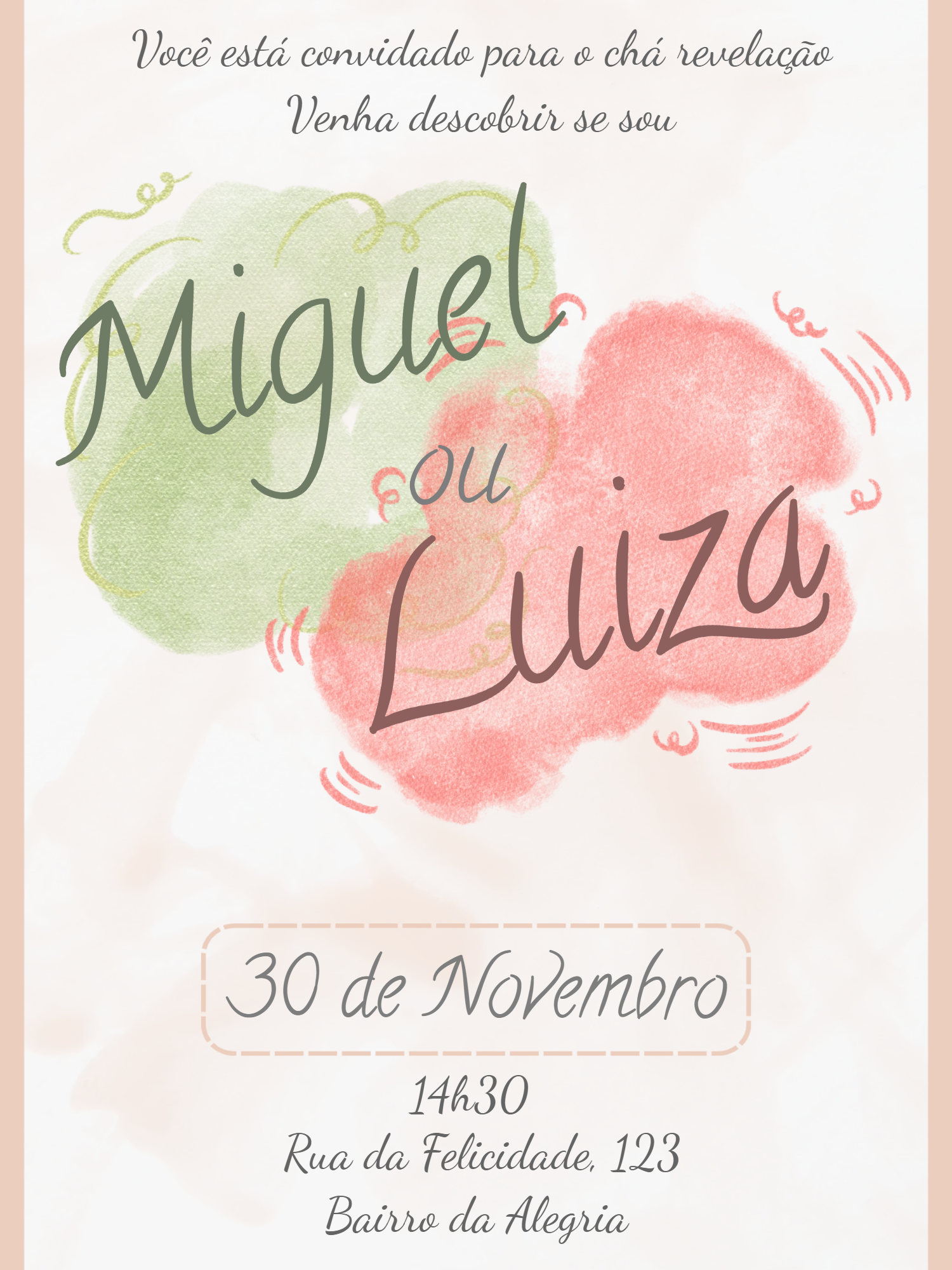 Convite Chá Revelação Aquarela Rosa e Verde para Editar Online Convite Chá Revelação Aquarela Rosa e Verde para Editar Online