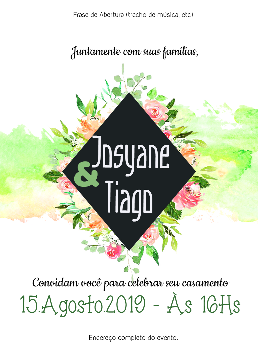 Convite de Casamento Floral Aquarela para Editar Online Convite de Casamento Floral Aquarela para Editar Online