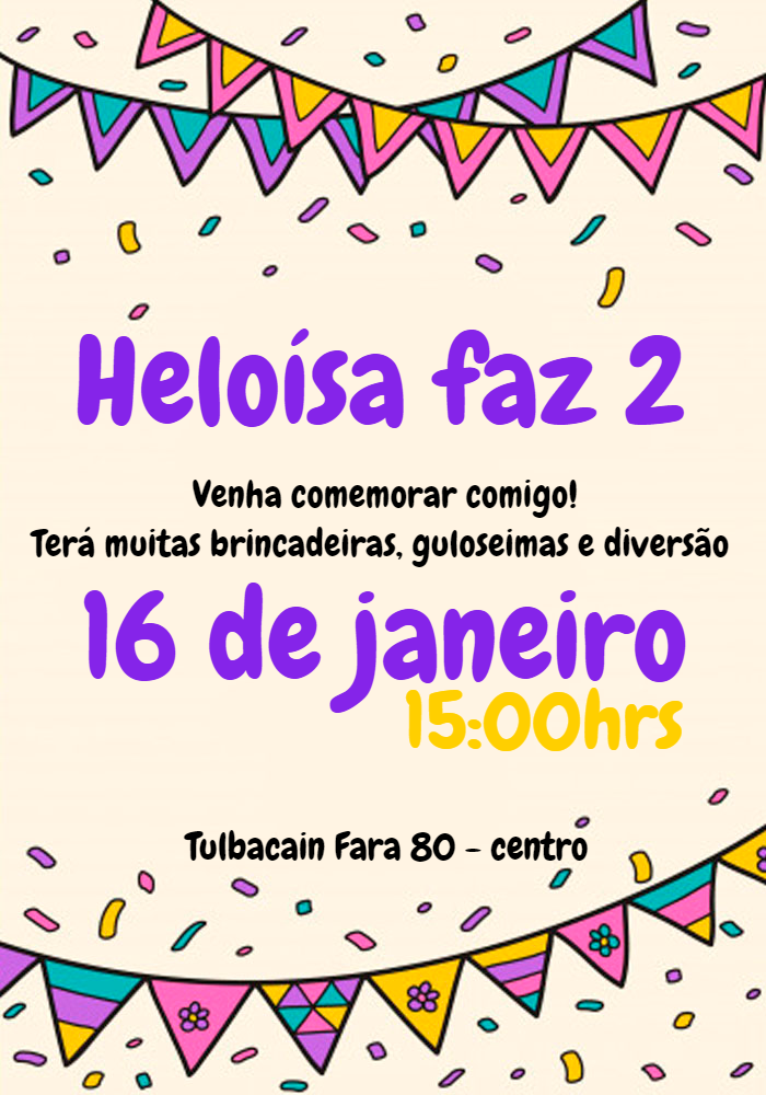 Convite de Aniversário Bandeirinhas Coloridas para Editar Online Convite de Aniversário Bandeirinhas Coloridas para Editar Online