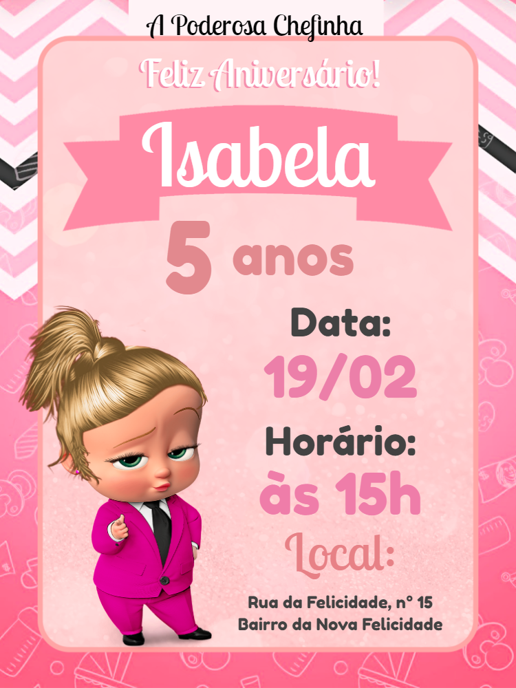 Convite Aniversário Poderosa Chefinha Editável Online Convite Aniversário Poderosa Chefinha Editável Online