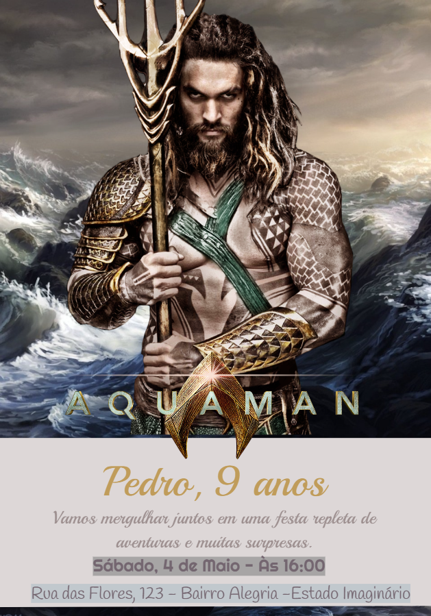 Convite de Aniversário Aquaman para Editar Online Convite de Aniversário Aquaman para Editar Online