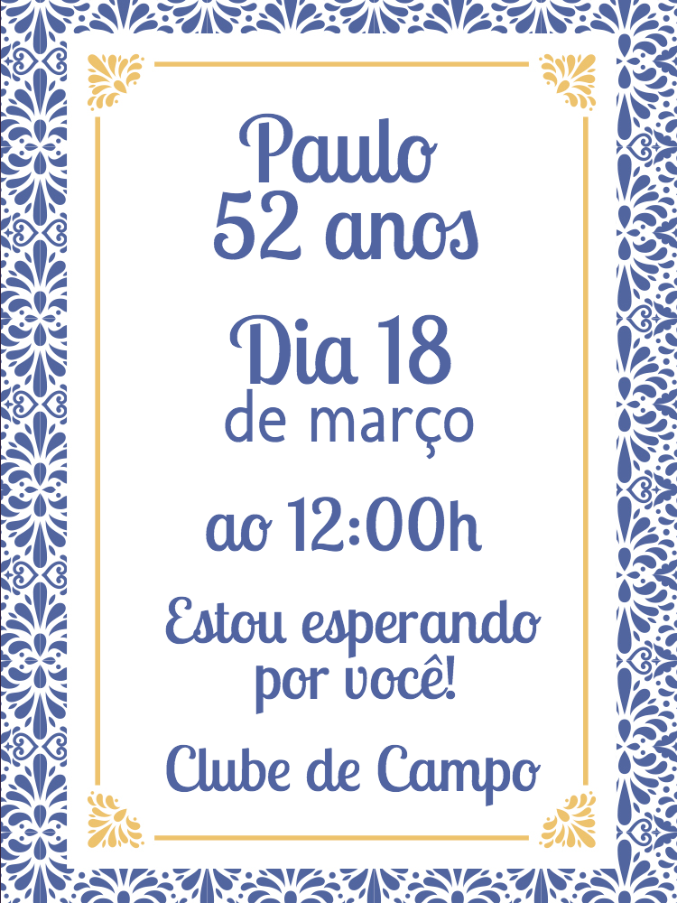 Convite de Aniversário Azulejo Português para Editar Online Convite de Aniversário Azulejo Português para Editar Online