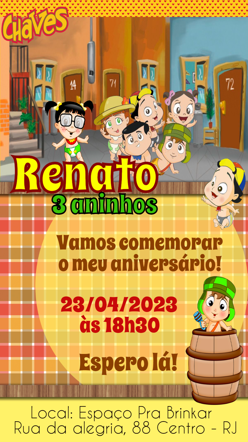 Convite Aniversário Chaves Baby para Editar Online Convite Aniversário Chaves Baby para Editar Online