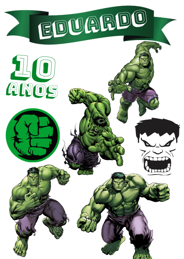Topo de Bolo Hulk para Aniversário para Editar e Imprimir