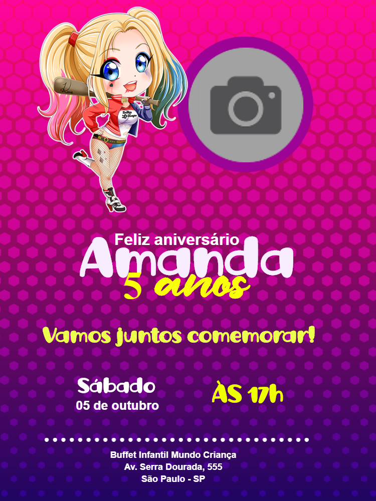 Convite de Aniversário Alerquina com Foto para Editar Online Convite de Aniversário Alerquina com Foto para Editar Online
