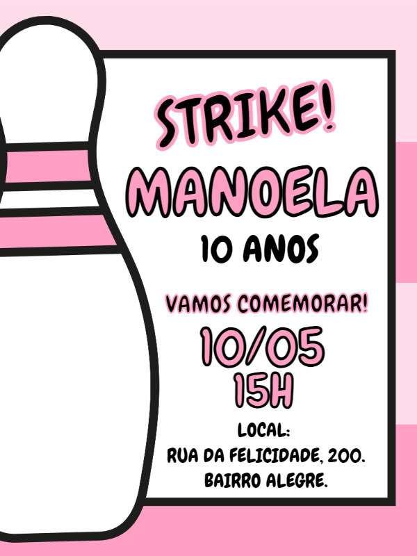 Convite de Aniversário Boliche Rosa para Editar Online Convite de Aniversário Boliche Rosa para Editar Online