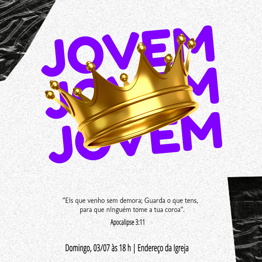 Convite de Culto Jovem com Coroa para Editar Online Convite de Culto Jovem com Coroa para Editar Online