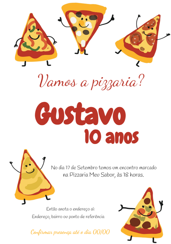 Convite Aniversário Tema Pizzaria Editável Online Convite Aniversário Tema Pizzaria Editável Online
