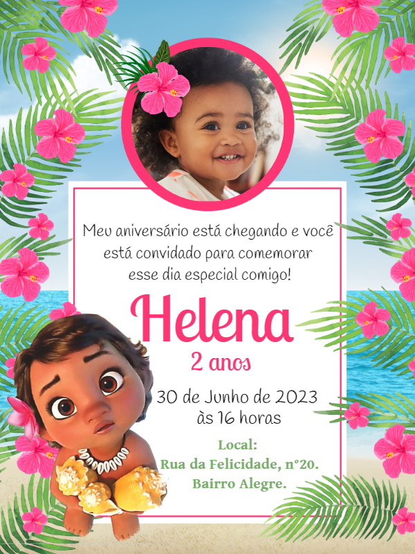 Convite Aniversário Moana Baby com Foto para Editar Online Convite Aniversário Moana Baby com Foto para Editar Online