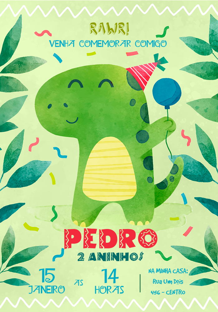 Convite de Aniversário Dinossauro Fofo para Editar Online Convite de Aniversário Dinossauro Fofo para Editar Online