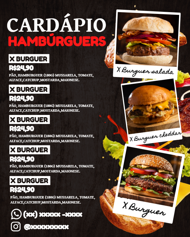 Cardápio de Hamburgueria com Fotos para Editar Online Cardápio de Hamburgueria com Fotos para Editar Online
