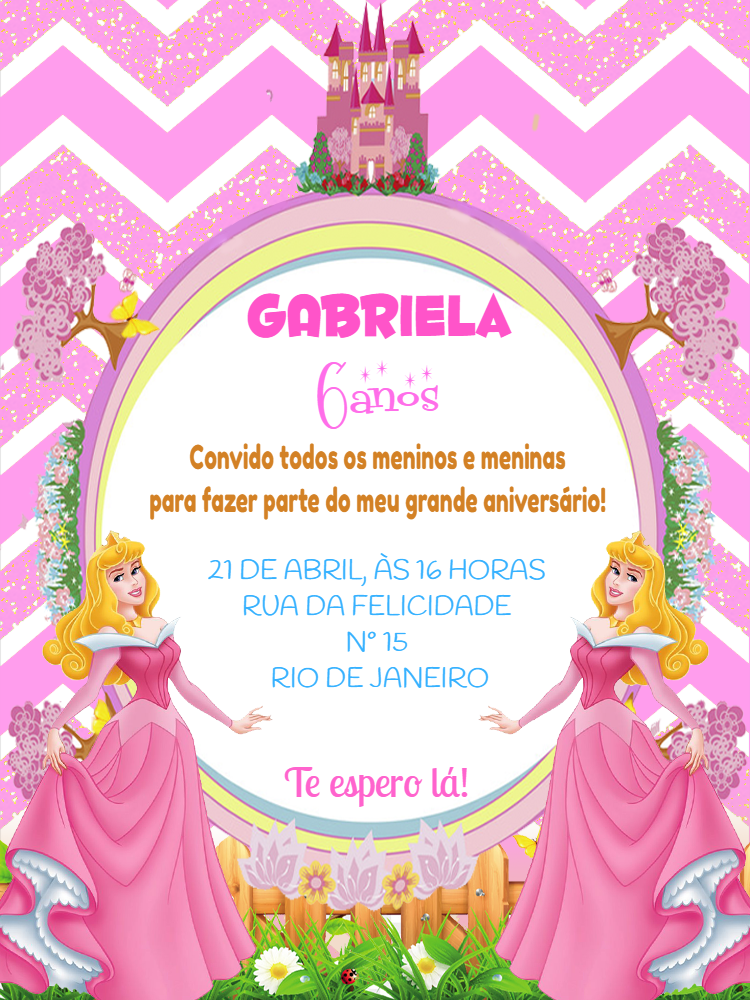 Convite Aniversário Princesa Aurora para Editar Online Convite Aniversário Princesa Aurora para Editar Online