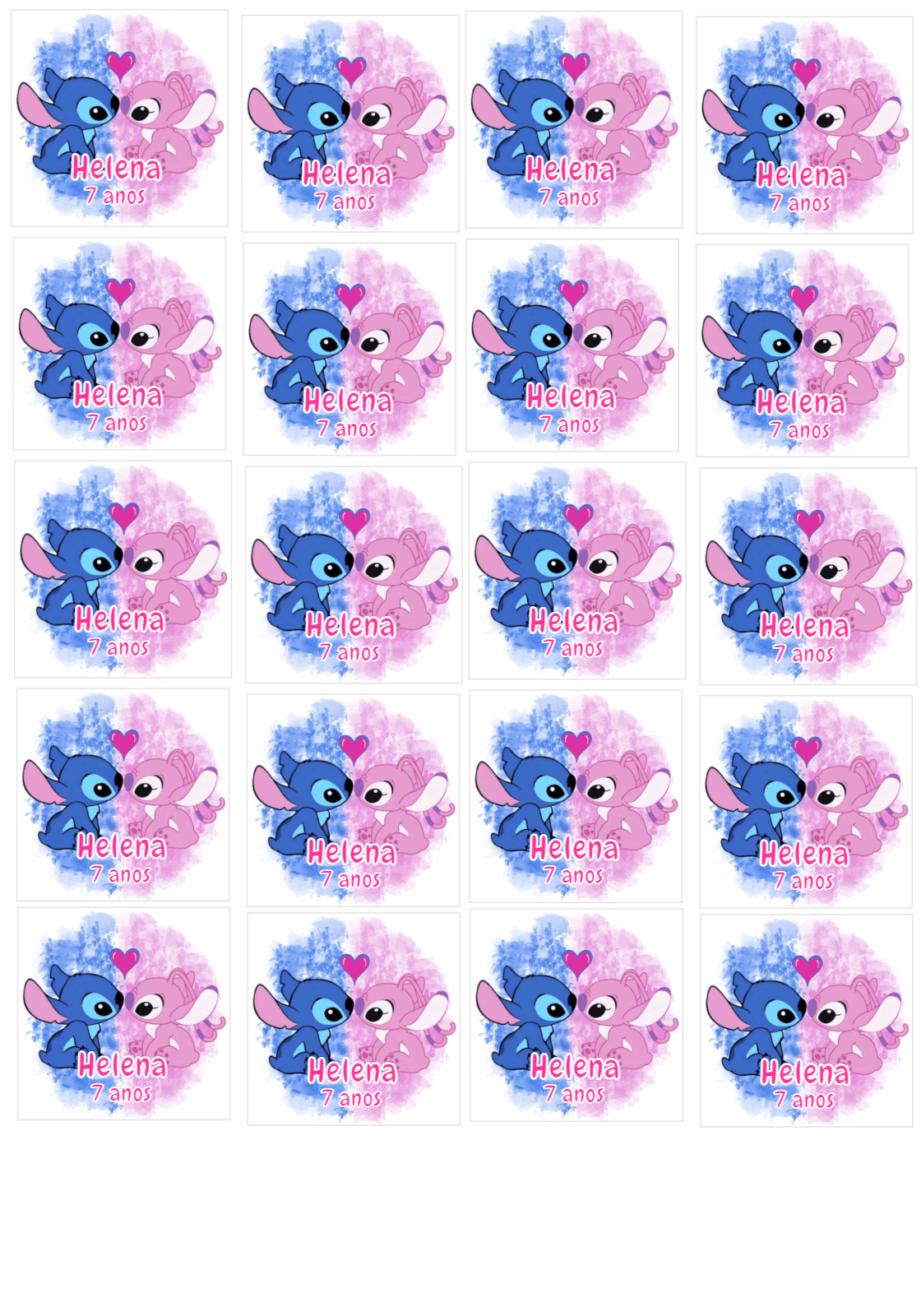 Adesivo Festa Stitch e Angel para Editar Online Adesivo Festa Stitch e Angel para Editar Online