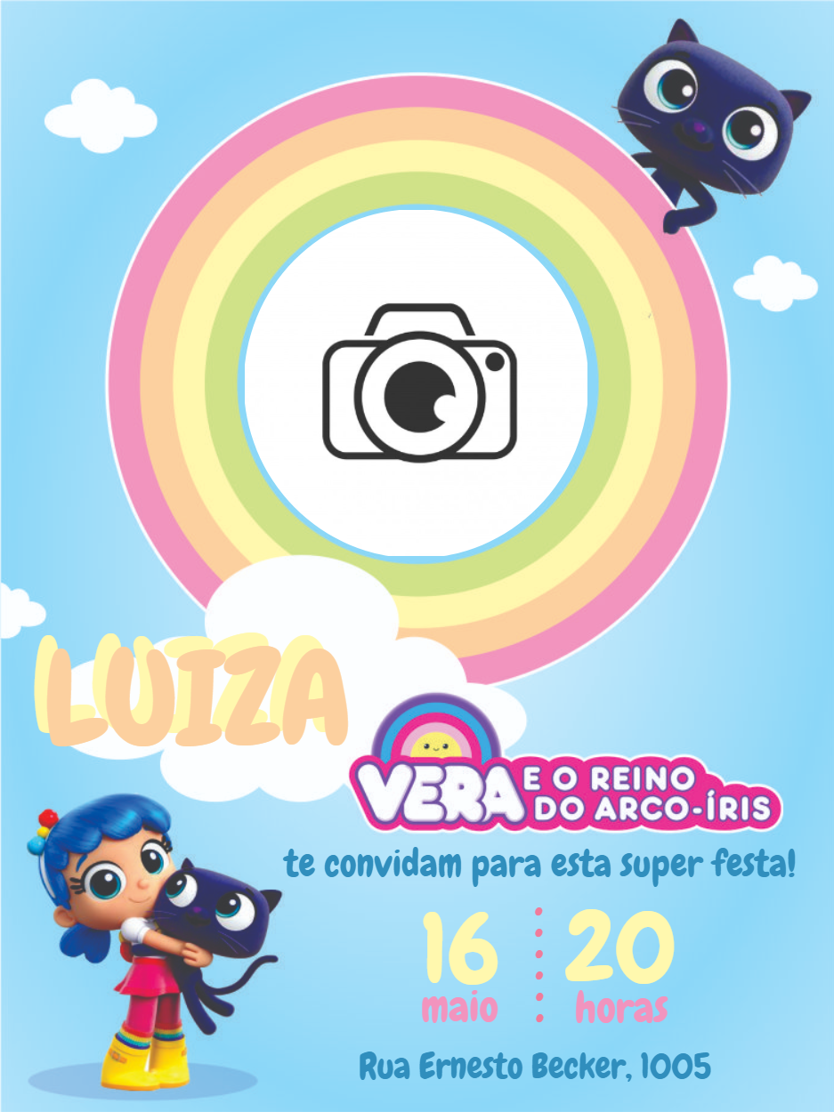 Convite Aniversário Vera e o Reino do Arco-Íris com Foto para Editar Convite Aniversário Vera e o Reino do Arco-Íris com Foto para Editar