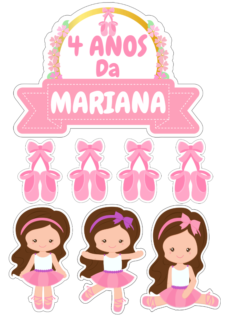 Topo de Bolo Bailarina com Elementos para Editar e Imprimir Topo de Bolo Bailarina com Elementos para Editar e Imprimir