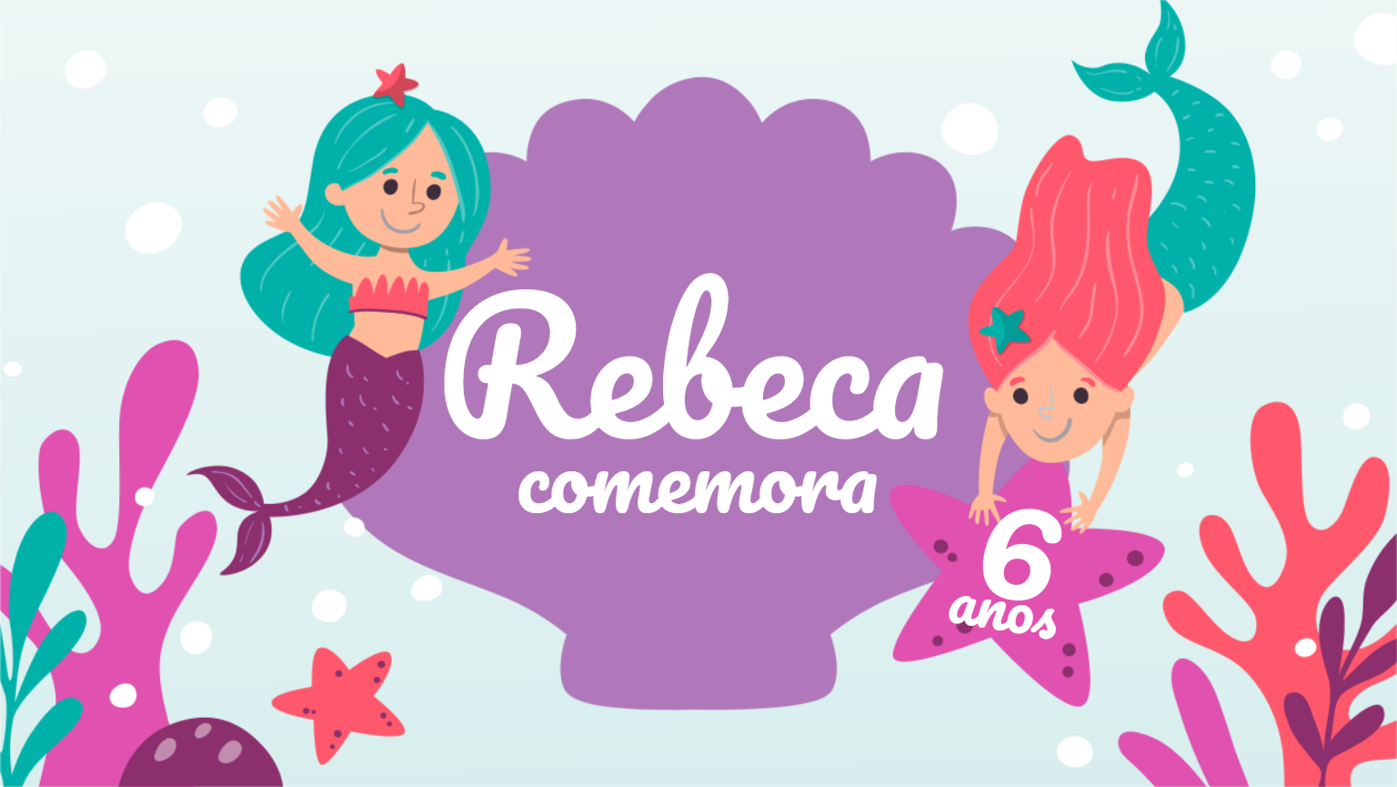 Painel de TV Aniversário Sereia para Editar Online Painel de TV Aniversário Sereia para Editar Online