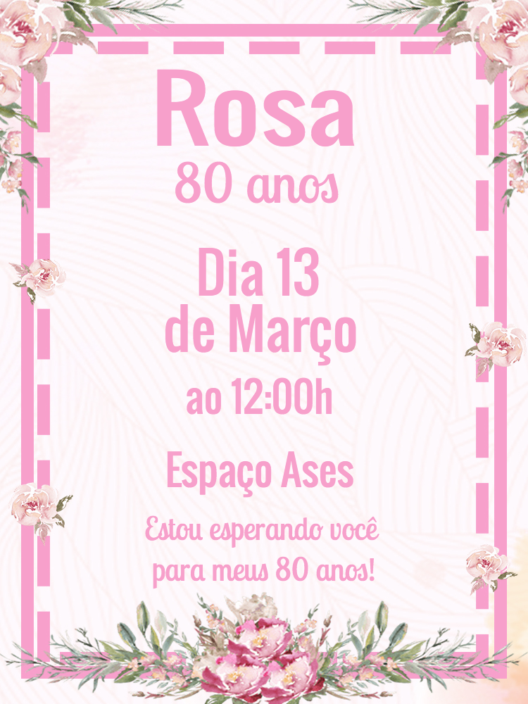 Convite de Aniversário Floral Rosa Delicado para Editar Convite de Aniversário Floral Rosa Delicado para Editar