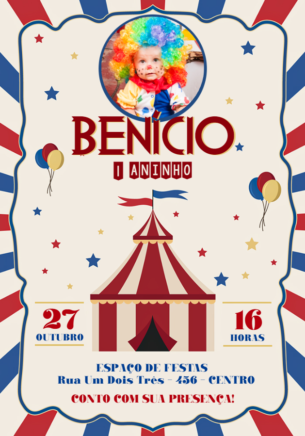 Convite Aniversário Circo Vintage com Foto para Editar Online Convite Aniversário Circo Vintage com Foto para Editar Online