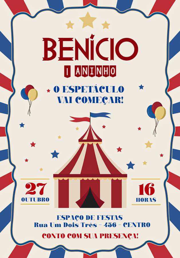 Convite Aniversário Circo Vintage para Editar Online Convite Aniversário Circo Vintage para Editar Online