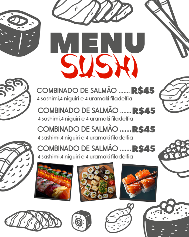 Cardápio de Sushi Japonês Ilustrado para Editar Online Cardápio de Sushi Japonês Ilustrado para Editar Online