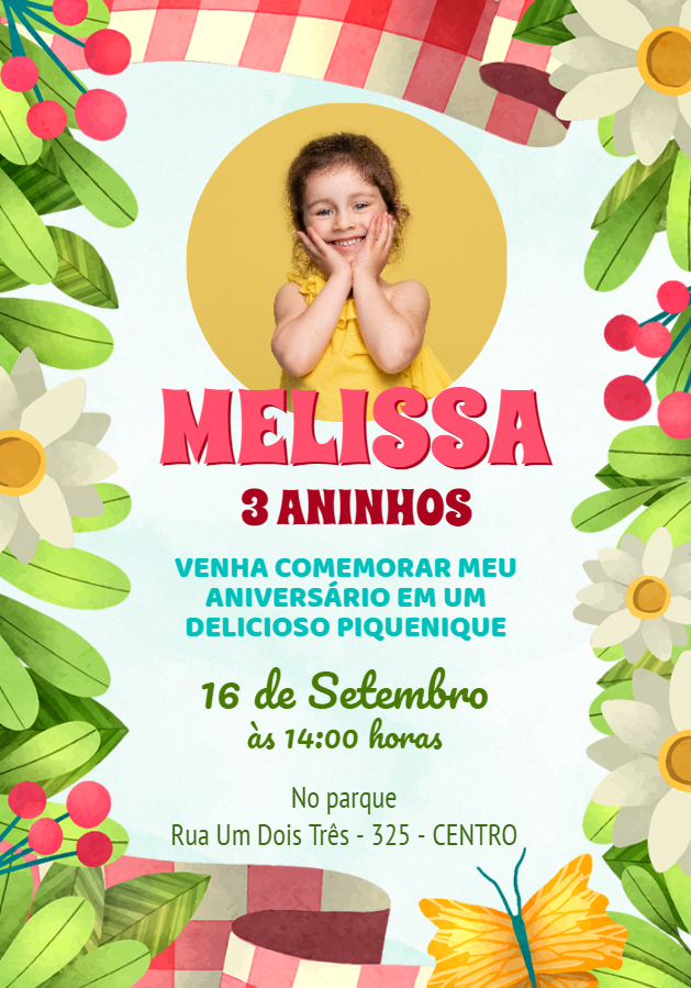 Convite Aniversário Piquenique com Foto para Editar Online Convite Aniversário Piquenique com Foto para Editar Online