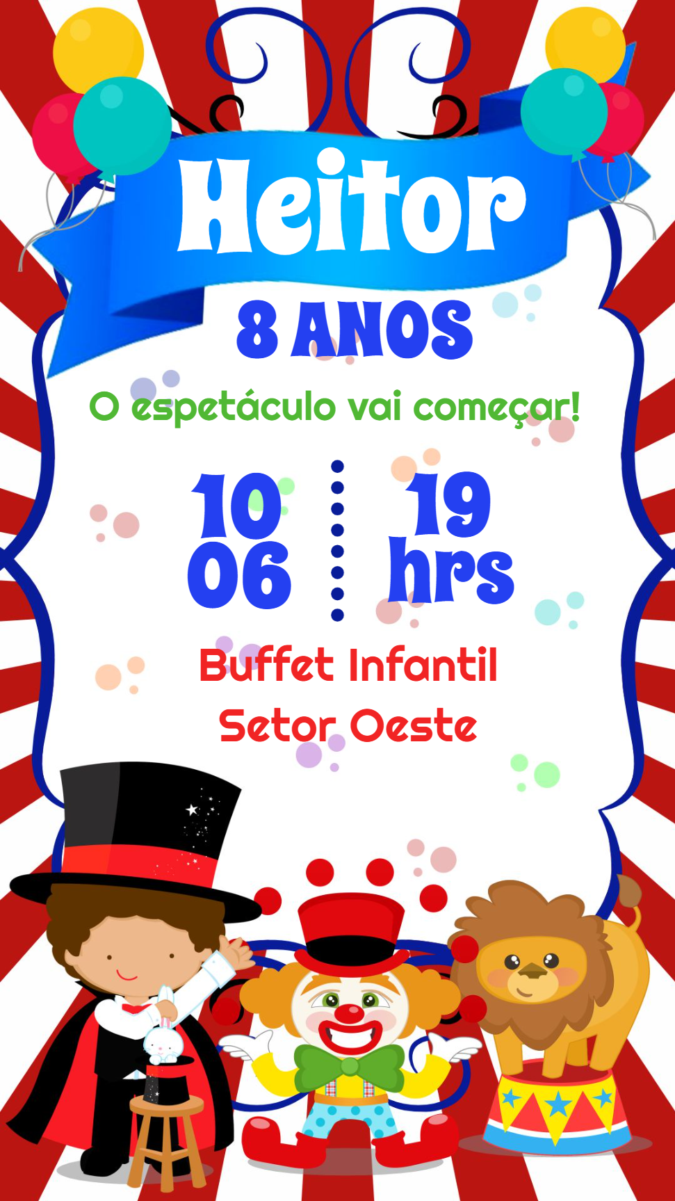 Convite Aniversário Circo Mágico com Personagens para Editar Convite Aniversário Circo Mágico com Personagens para Editar