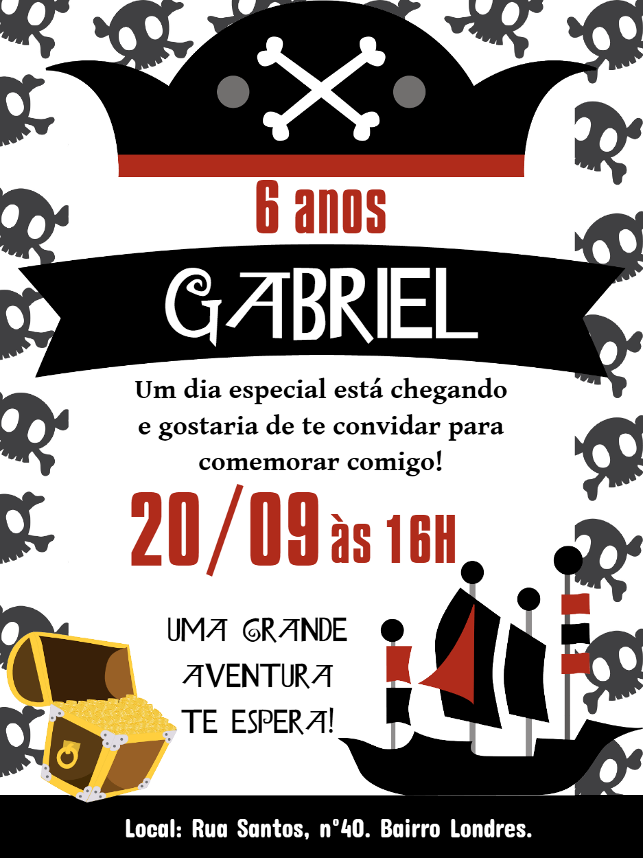 Convite de Aniversário Pirata para Editar Online Convite de Aniversário Pirata para Editar Online