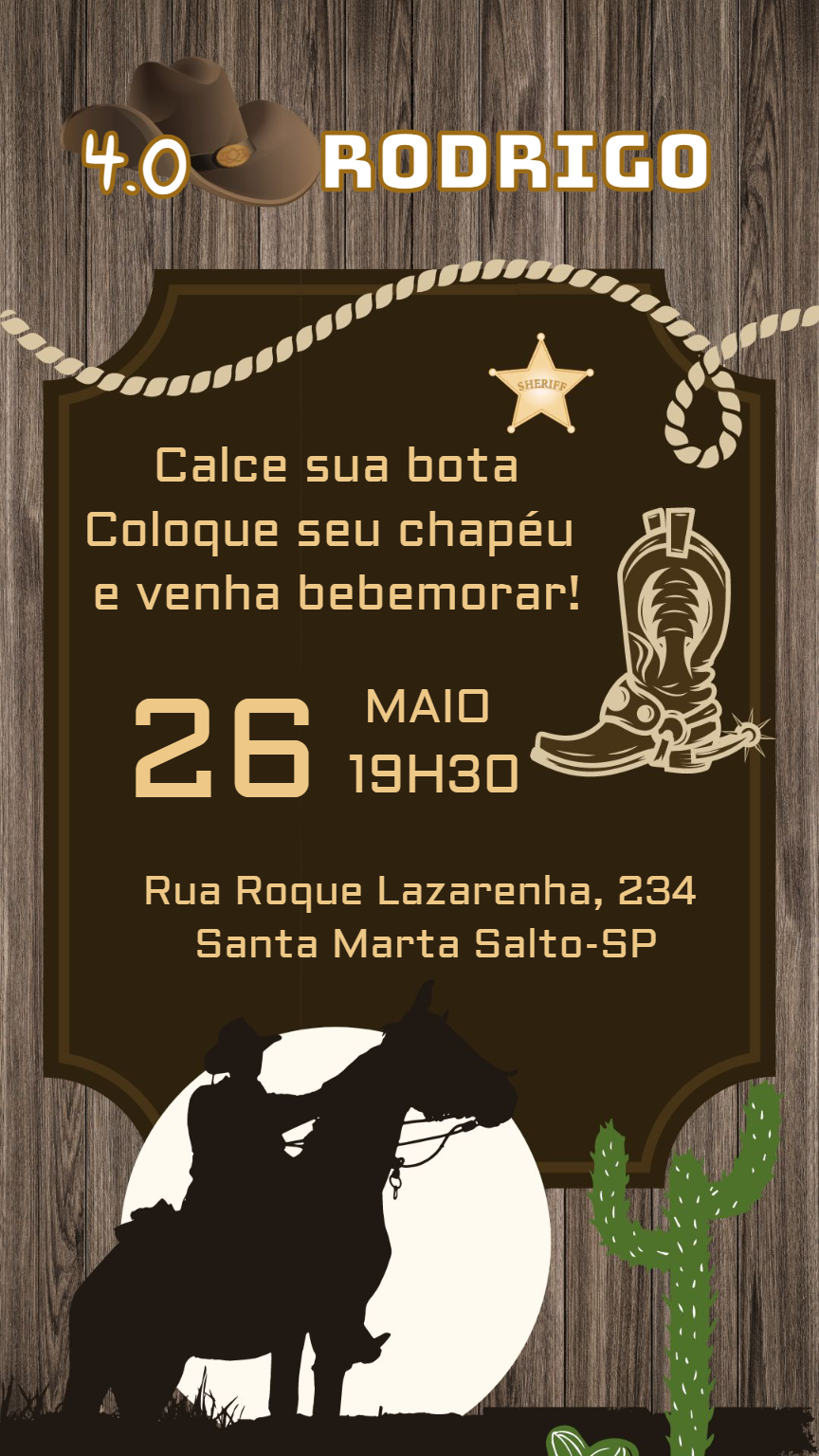 Convite de Aniversário Rodeio Country para Editar Online Convite de Aniversário Rodeio Country para Editar Online