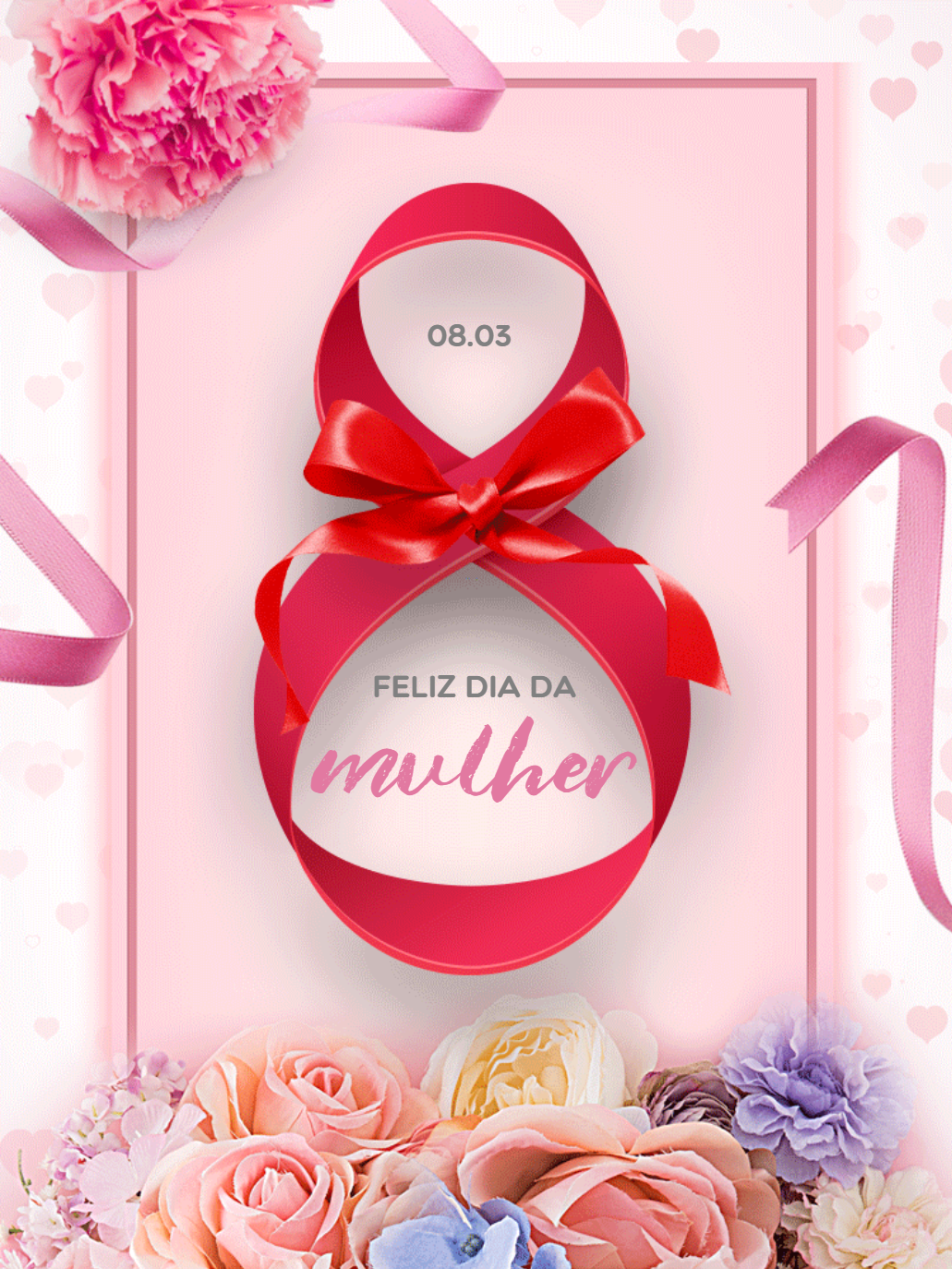 Post Dia da Mulher com Flores e Fita para Editar Online Post Dia da Mulher com Flores e Fita para Editar Online