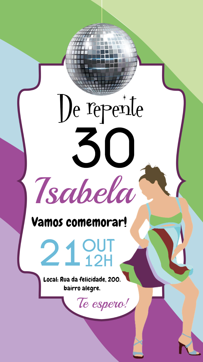 Convite De Repente 30 Anos com Tema Disco para Editar Convite De Repente 30 Anos com Tema Disco para Editar