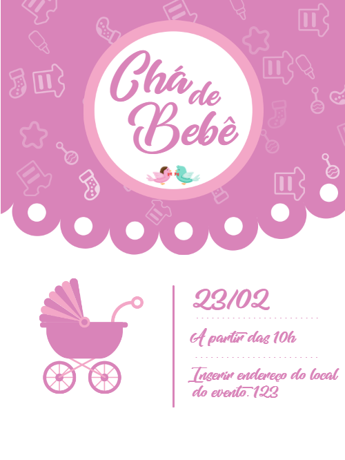 Convite Chá de Bebê Menina Rosa e Preto para Editar Online Convite Chá de Bebê Menina Rosa e Preto para Editar Online