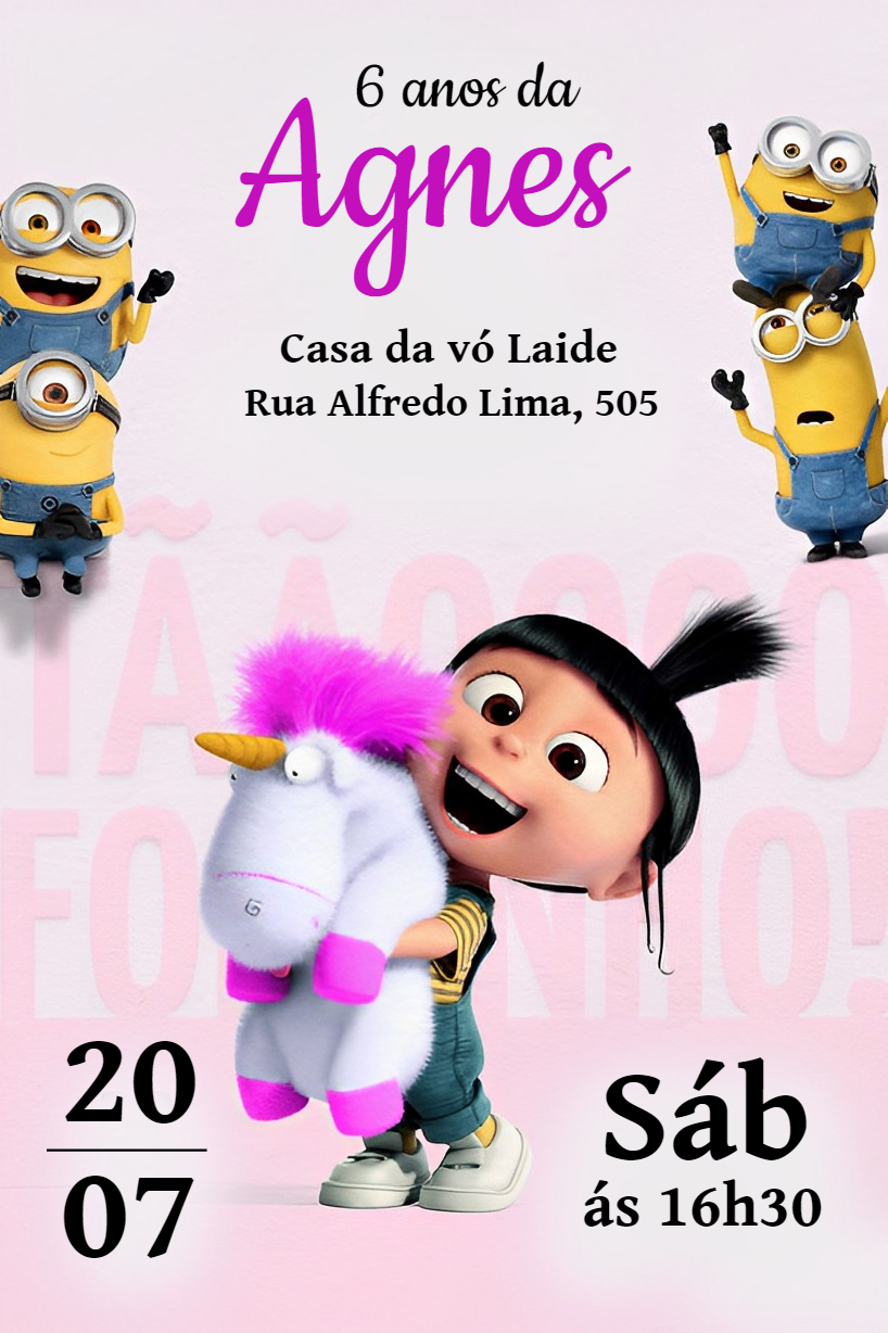 Convite Aniversário Minions Agnes e Unicórnio para Editar Convite Aniversário Minions Agnes e Unicórnio para Editar