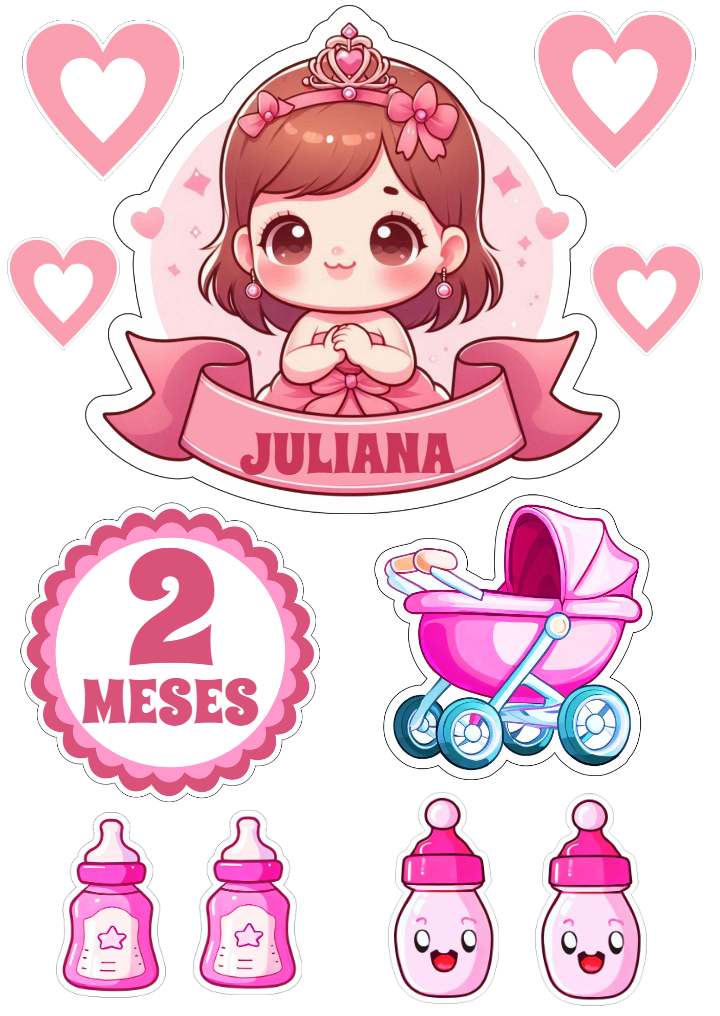 Topo de Bolo Mêsversário Princesa Rosa para Editar Online Topo de Bolo Mêsversário Princesa Rosa para Editar Online