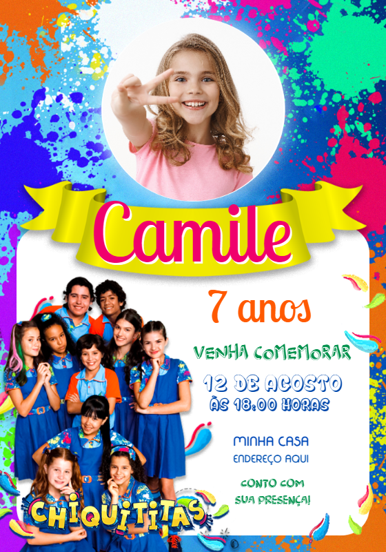 Convite Aniversário Chiquititas com Foto para Editar Online Convite Aniversário Chiquititas com Foto para Editar Online