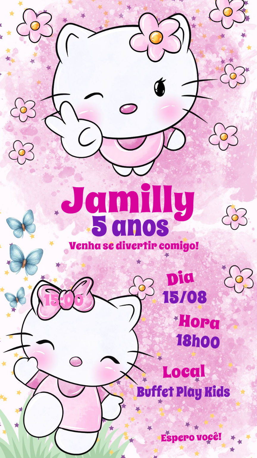 Convite de Aniversário Hello Kitty para Editar Online Convite de Aniversário Hello Kitty para Editar Online
