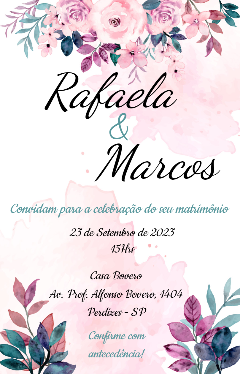 Convite de Casamento Floral Aquarela para Editar Online Convite de Casamento Floral Aquarela para Editar Online