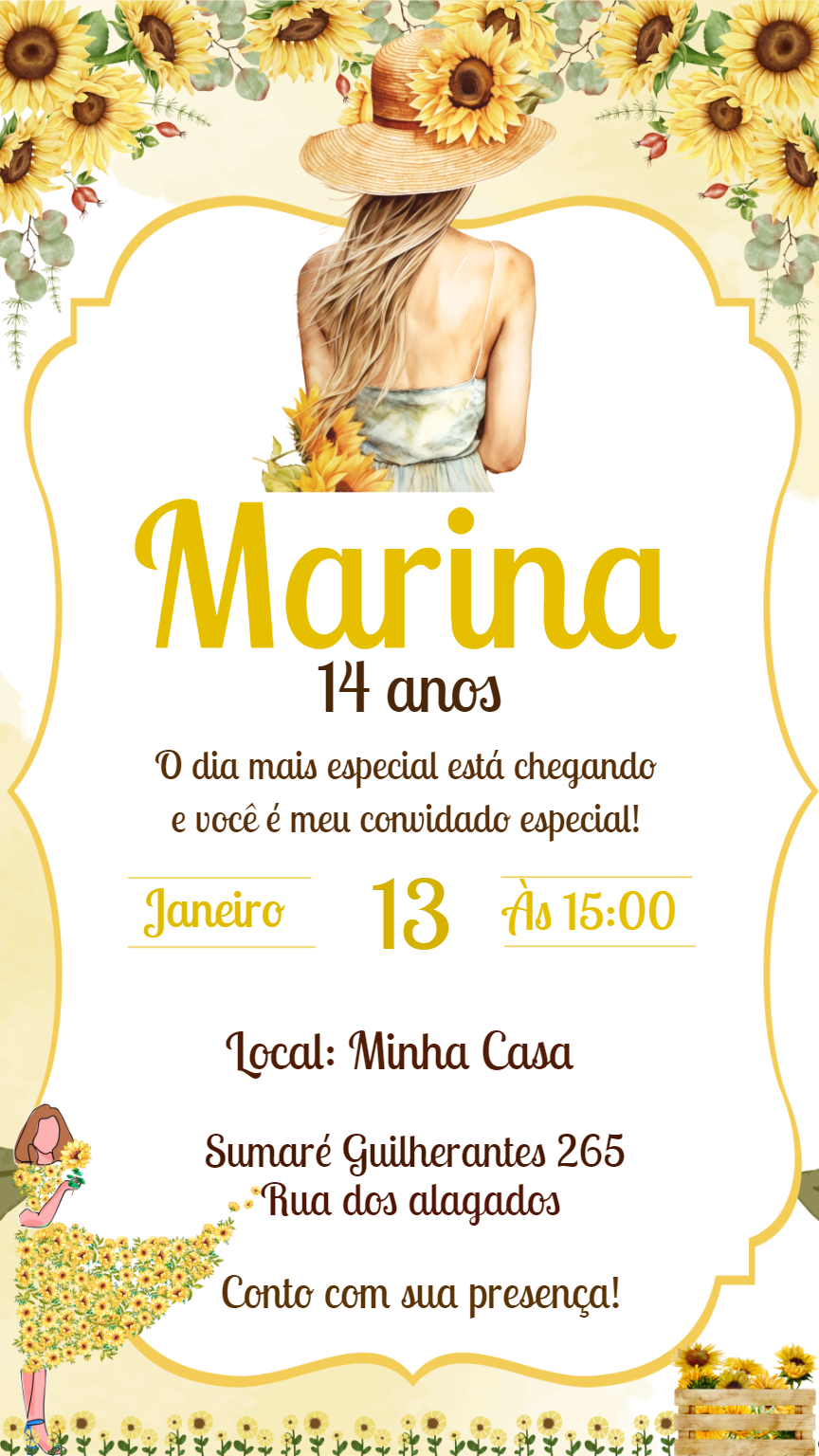 Convite de Aniversário Girassol para Editar Online Convite de Aniversário Girassol para Editar Online