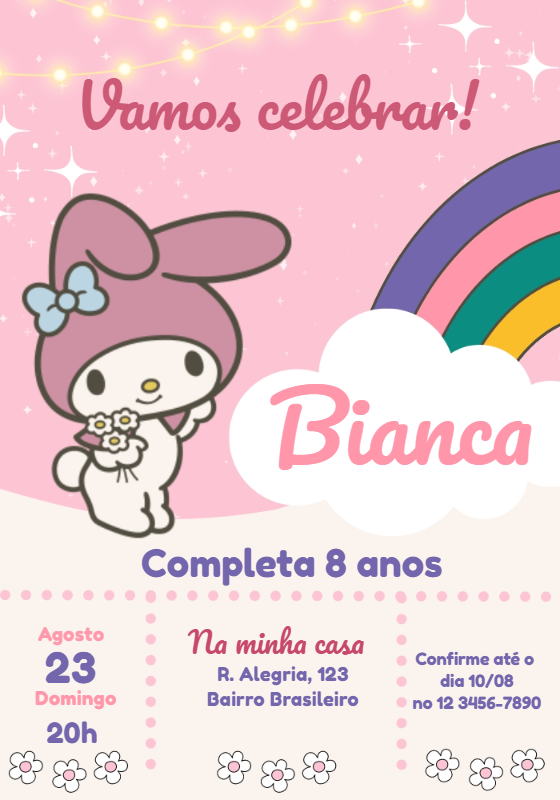 Convite Aniversário My Melody para Editar Online Convite Aniversário My Melody para Editar Online