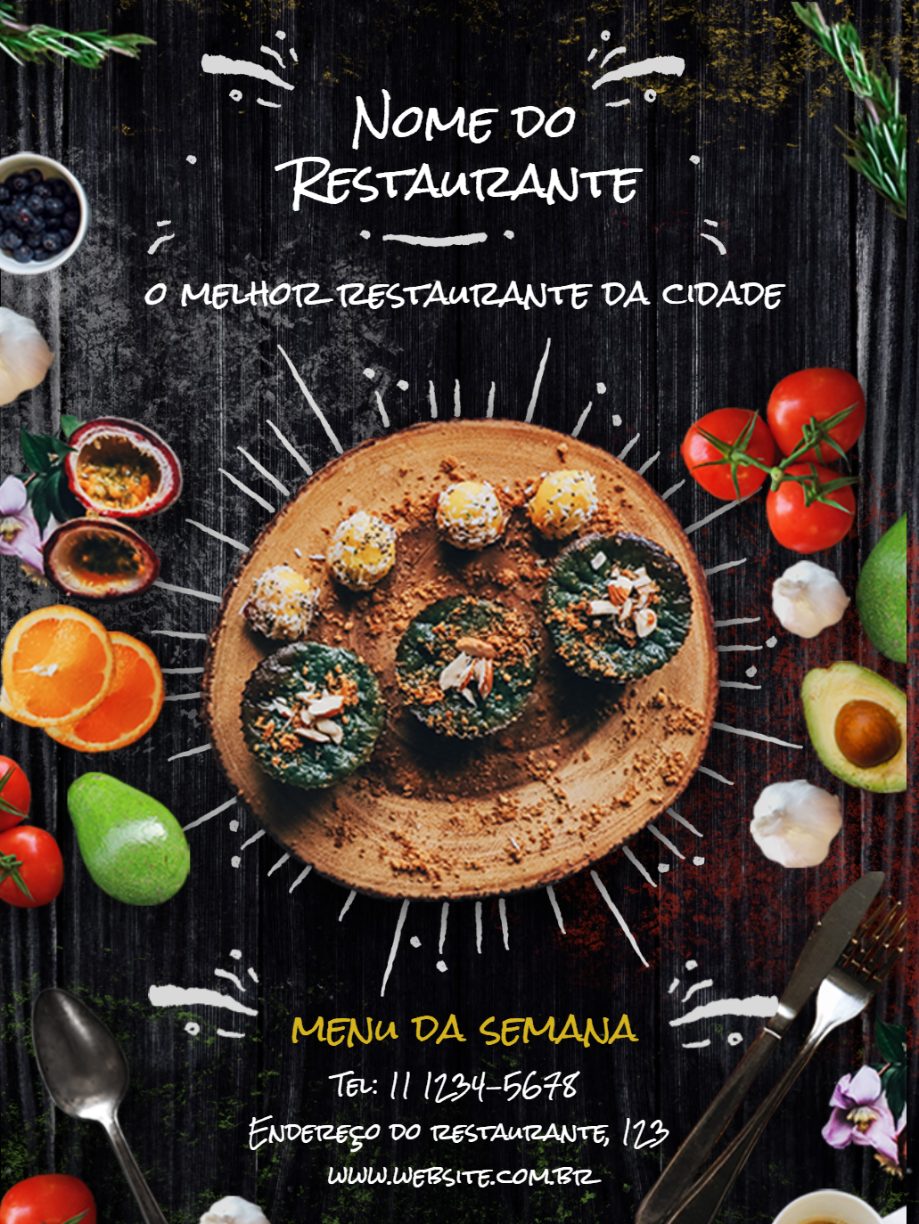 Folheto de Restaurante com Foto para Editar e Imprimir Folheto de Restaurante com Foto para Editar e Imprimir