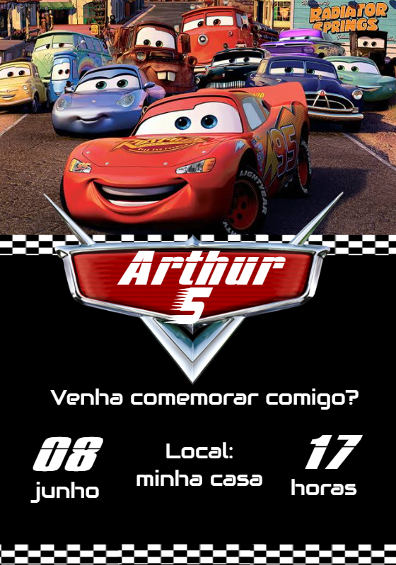 Convite de Aniversário Carros Disney para Editar Online Convite de Aniversário Carros Disney para Editar Online