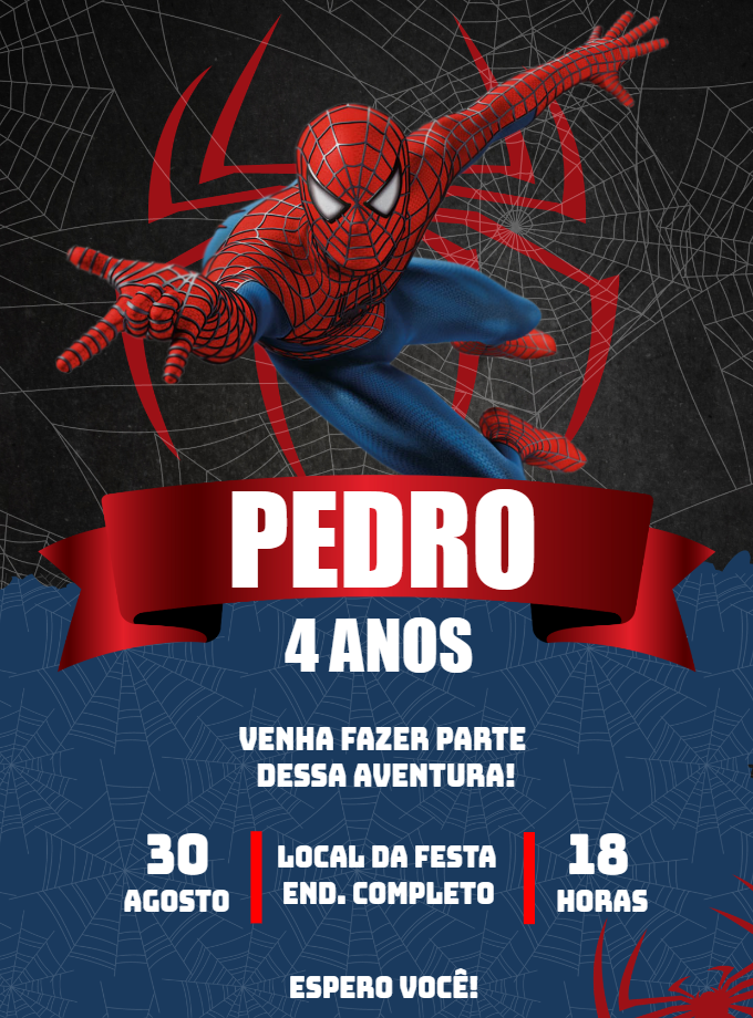 Convite de Aniversário do Homem Aranha Editável Online Convite de Aniversário do Homem Aranha Editável Online
