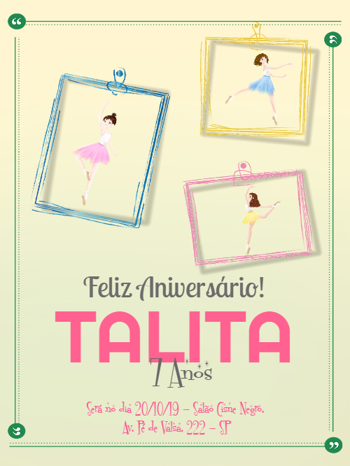 Convite de Aniversário Bailarina Delicada para Editar Online Convite de Aniversário Bailarina Delicada para Editar Online