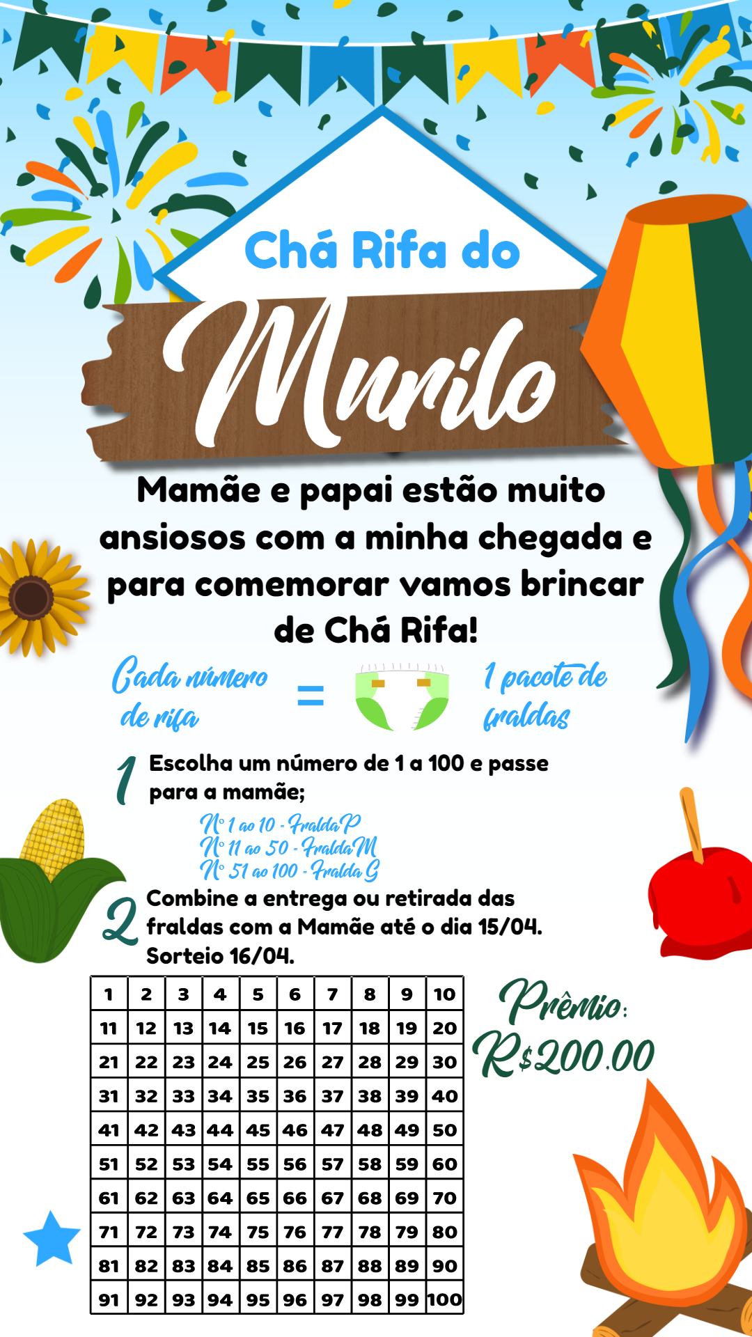 Convite Chá Rifa Arraiá Festa Junina Editável Online