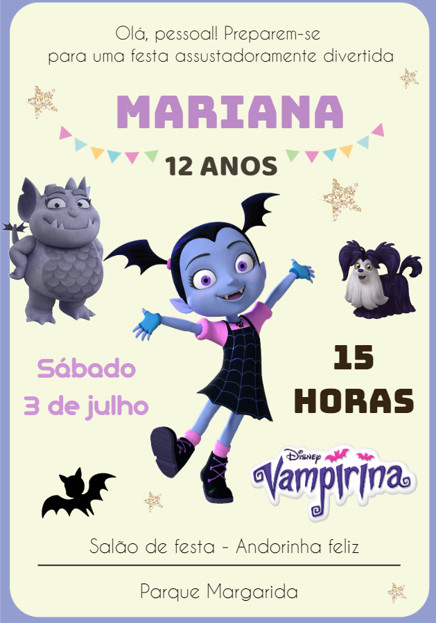 Convite de Aniversário Vampirina para Editar Online Convite de Aniversário Vampirina para Editar Online