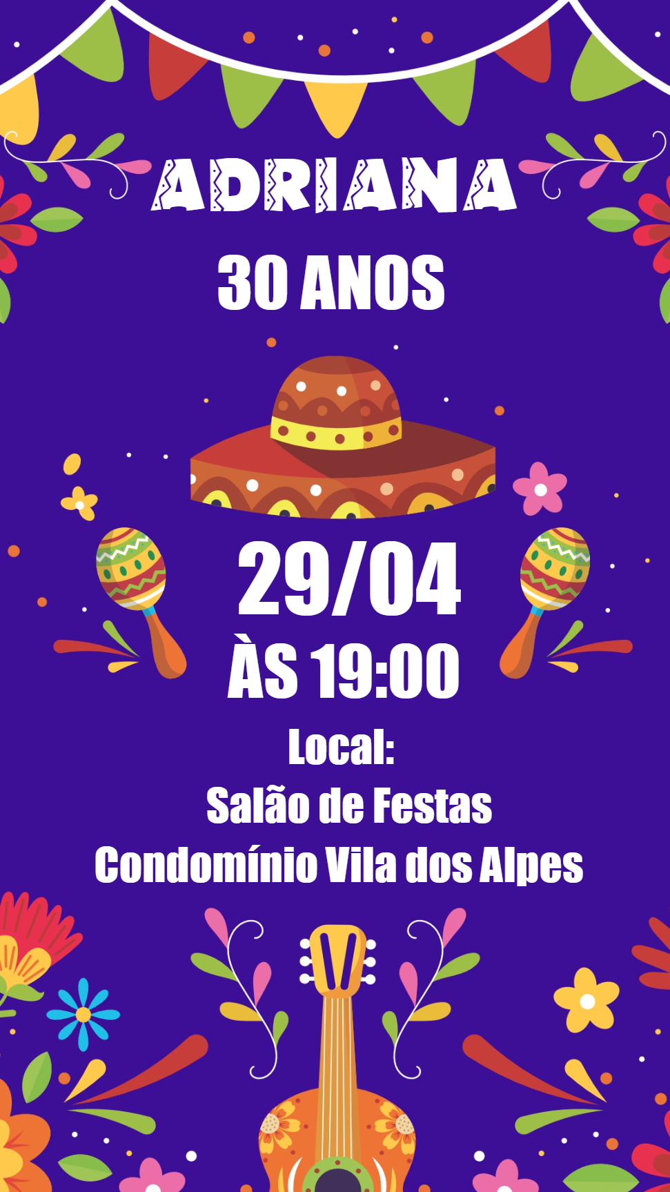 Convite de Aniversário Festa Mexicana Colorido para Editar Online Convite de Aniversário Festa Mexicana Colorido para Editar Online