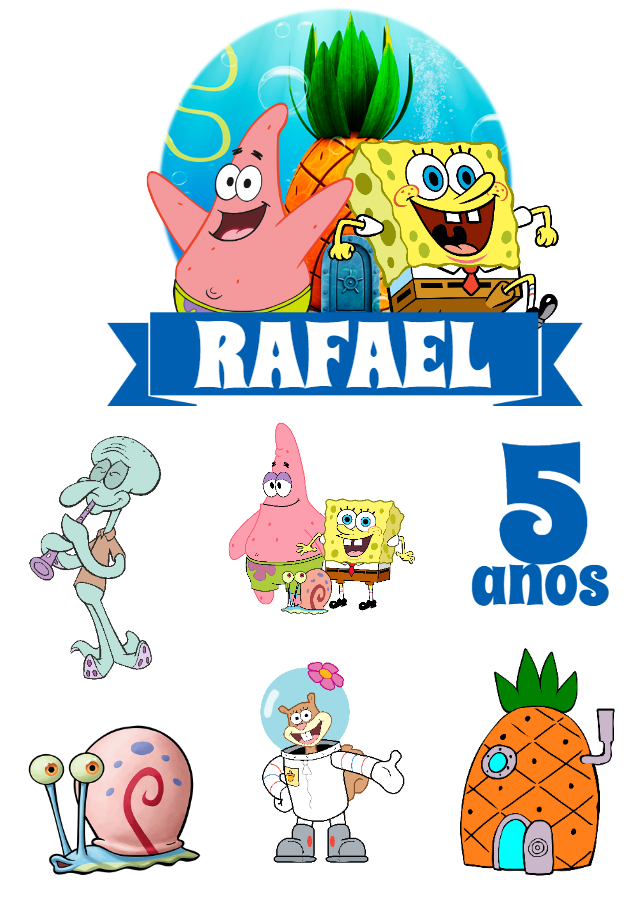 Topo de Bolo Bob Esponja com Personagens para Editar Online Topo de Bolo Bob Esponja com Personagens para Editar Online