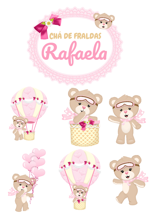 Topo de Bolo Chá de Fraldas Ursinha Baloeira para Editar Topo de Bolo Chá de Fraldas Ursinha Baloeira para Editar