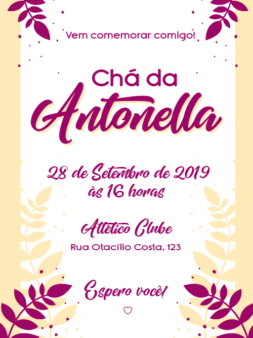 Convite de Chá de Panela com Folhas Elegantes para Editar Convite de Chá de Panela com Folhas Elegantes para Editar