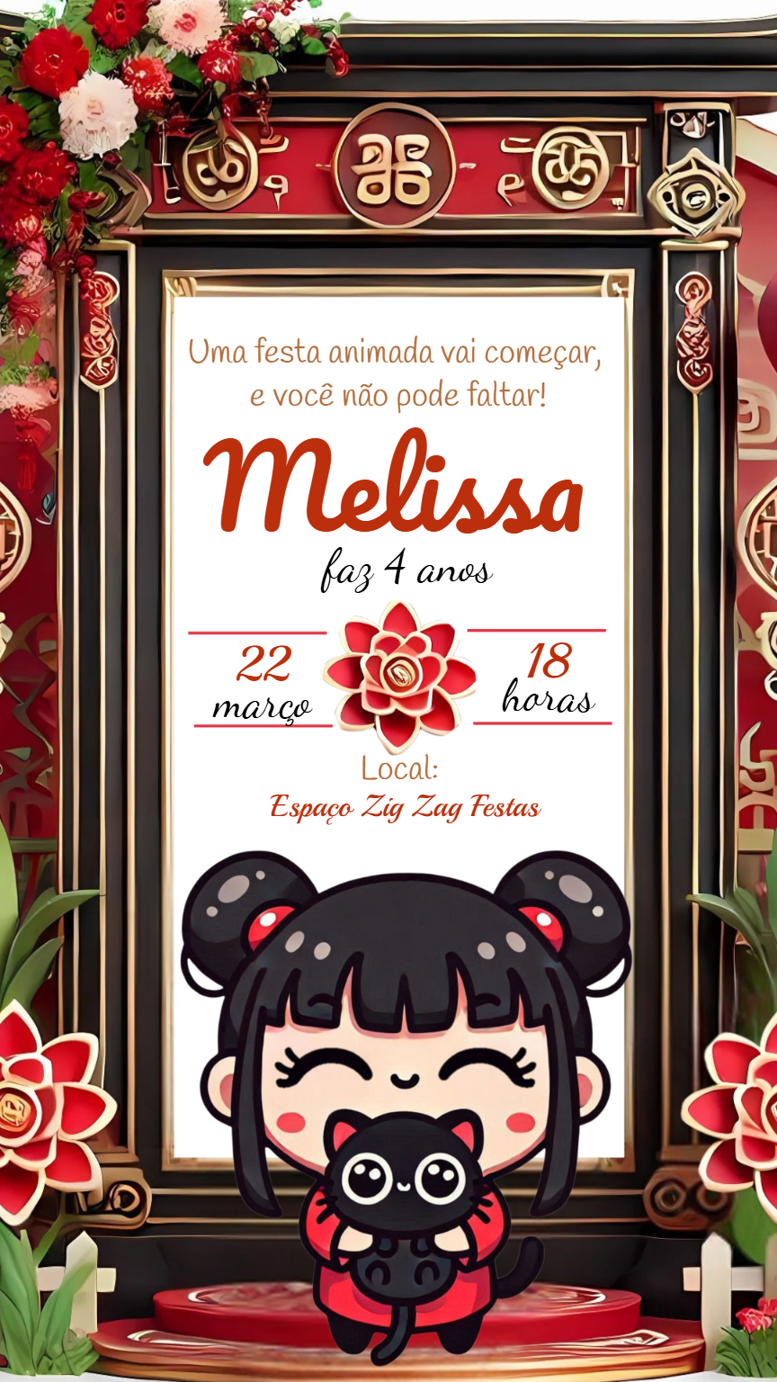 Convite de Aniversário Pucca com Personagens para Editar Online Convite de Aniversário Pucca com Personagens para Editar Online