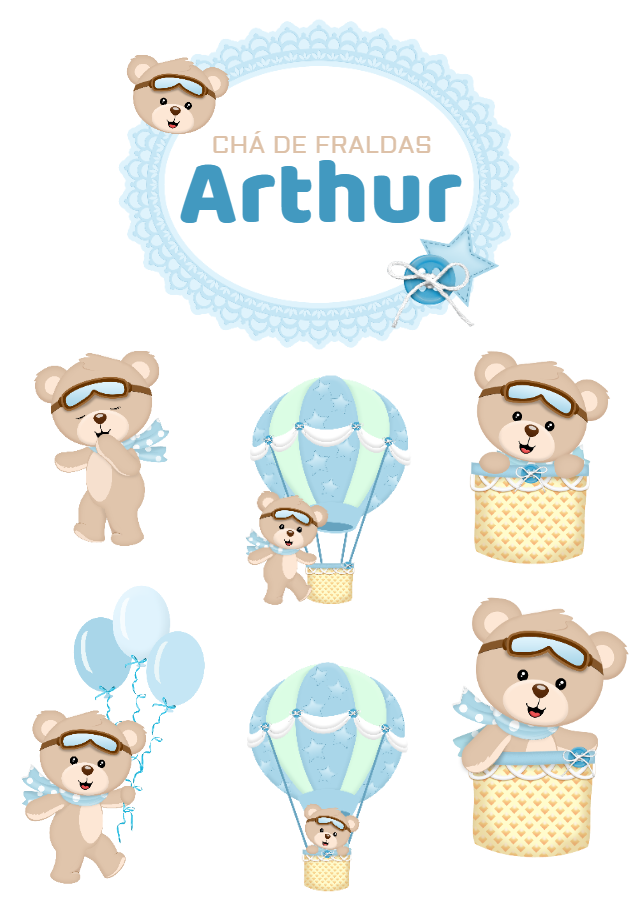 Topo de Bolo Chá de Fraldas Ursinho Baloeiro para Editar Topo de Bolo Chá de Fraldas Ursinho Baloeiro para Editar